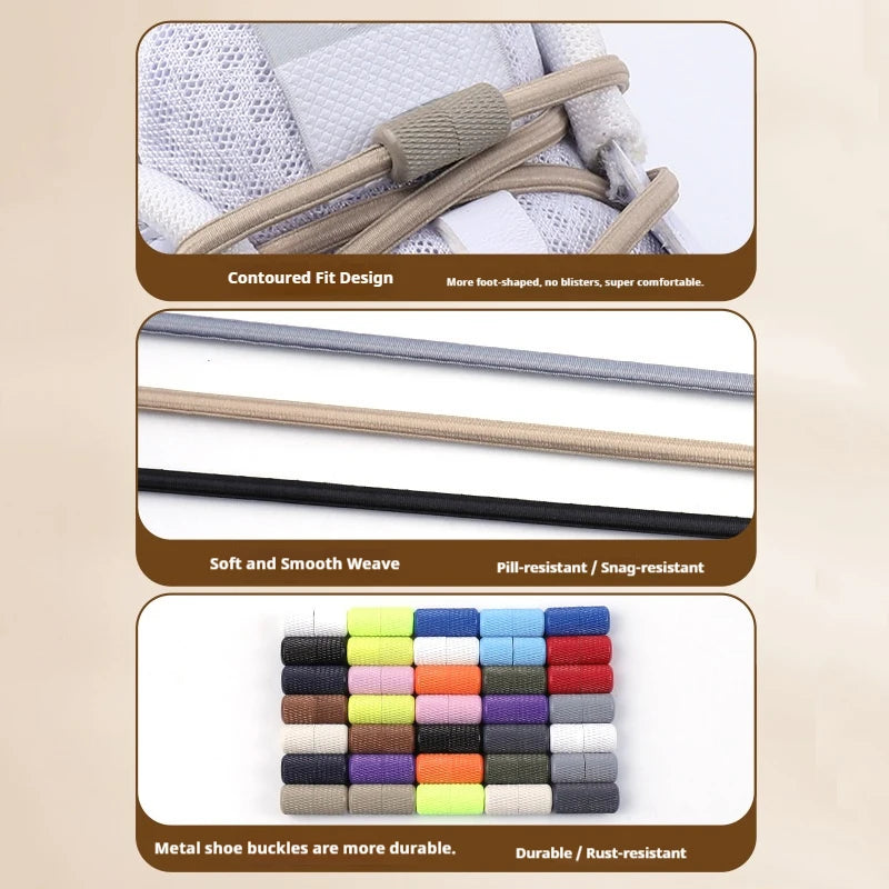 17 colors Round Elastic Laces without ties Metal Buckle Shoelace Sneakers Quick shoelaces Shoe Accessories 1Pair/2Pair